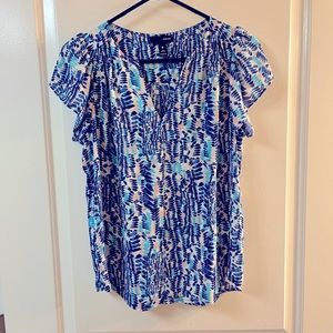Worn 1x: BLOOMINGDALE'S AQUA Top, Size Small, Blue/Turquoise/Pink — EUC